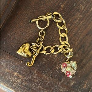 Juicy Couture Gold Bracelet with Heart and Butterfly Charms